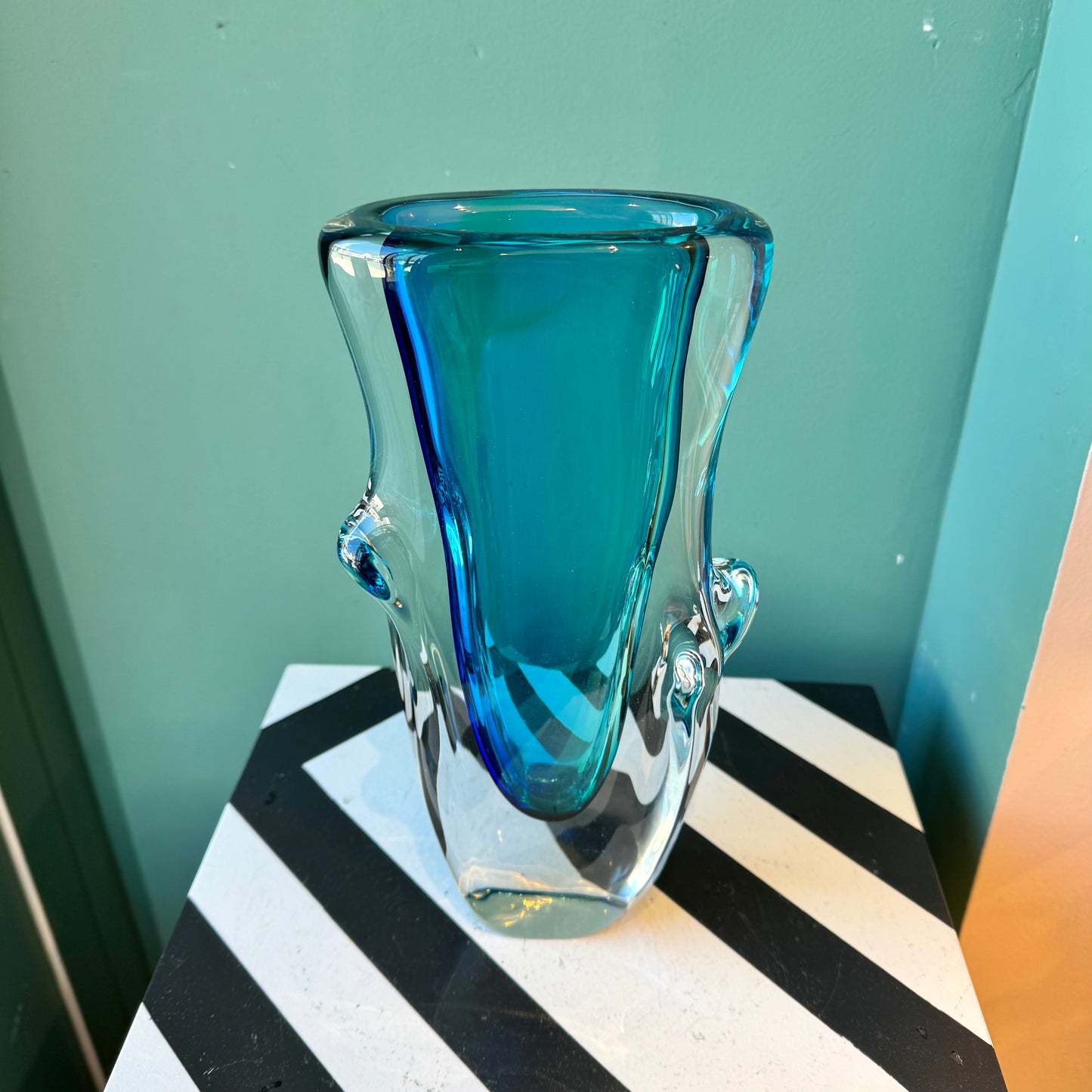 Vintage Murano Glass Turquoise Vase - signed