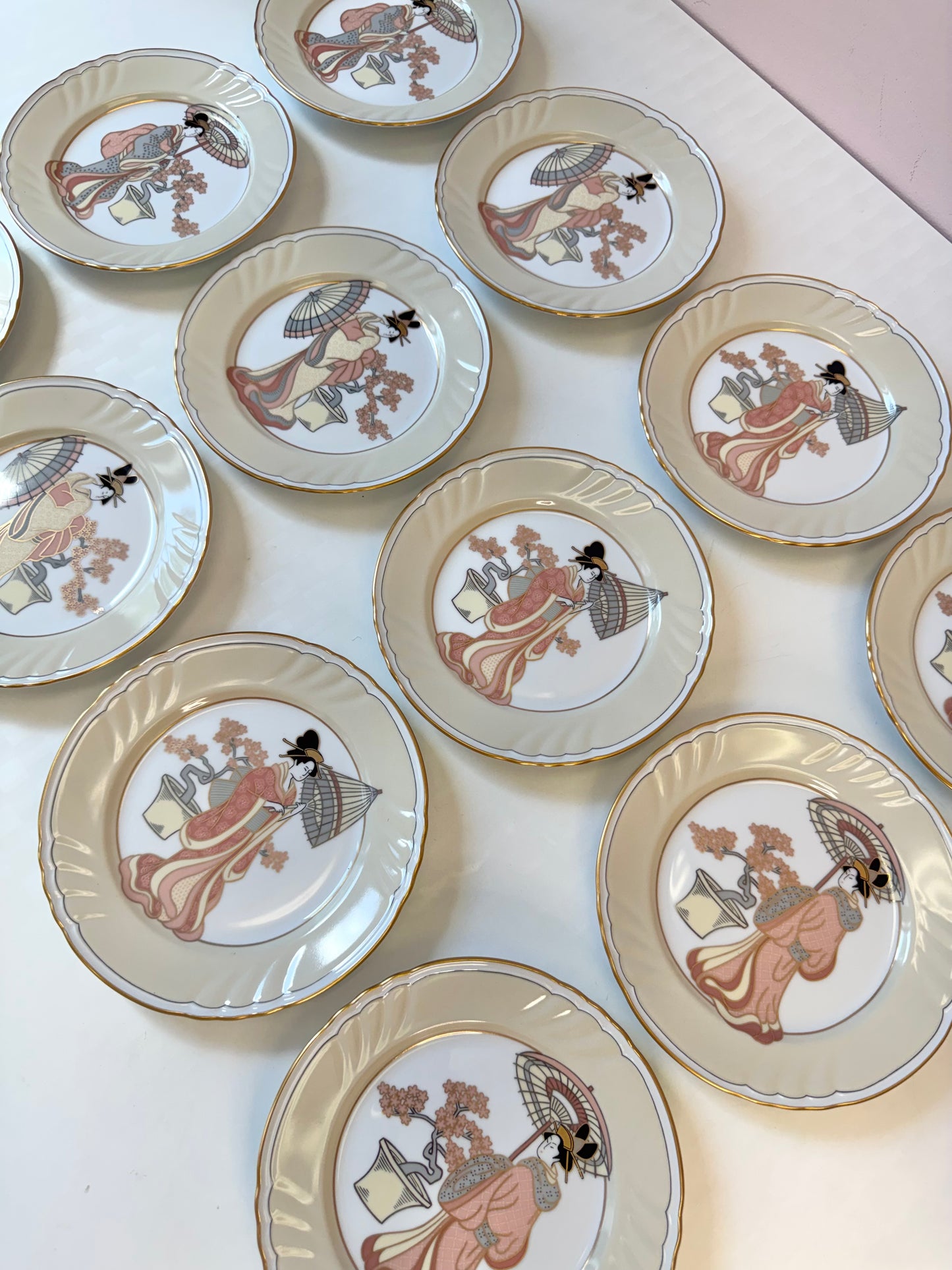Vintage Set of 4 "Strolling Geisha" Appetizer Plates by Fitz & Floyd