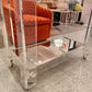 Charles Hollis Jones Style 1980’s Lucite and Mirror 2 Tier Rolling Bar Cart