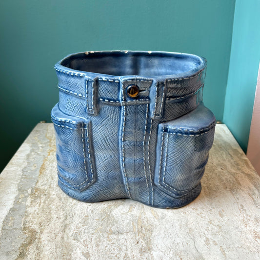 Vintage Ceramic Denim Shorts Planter