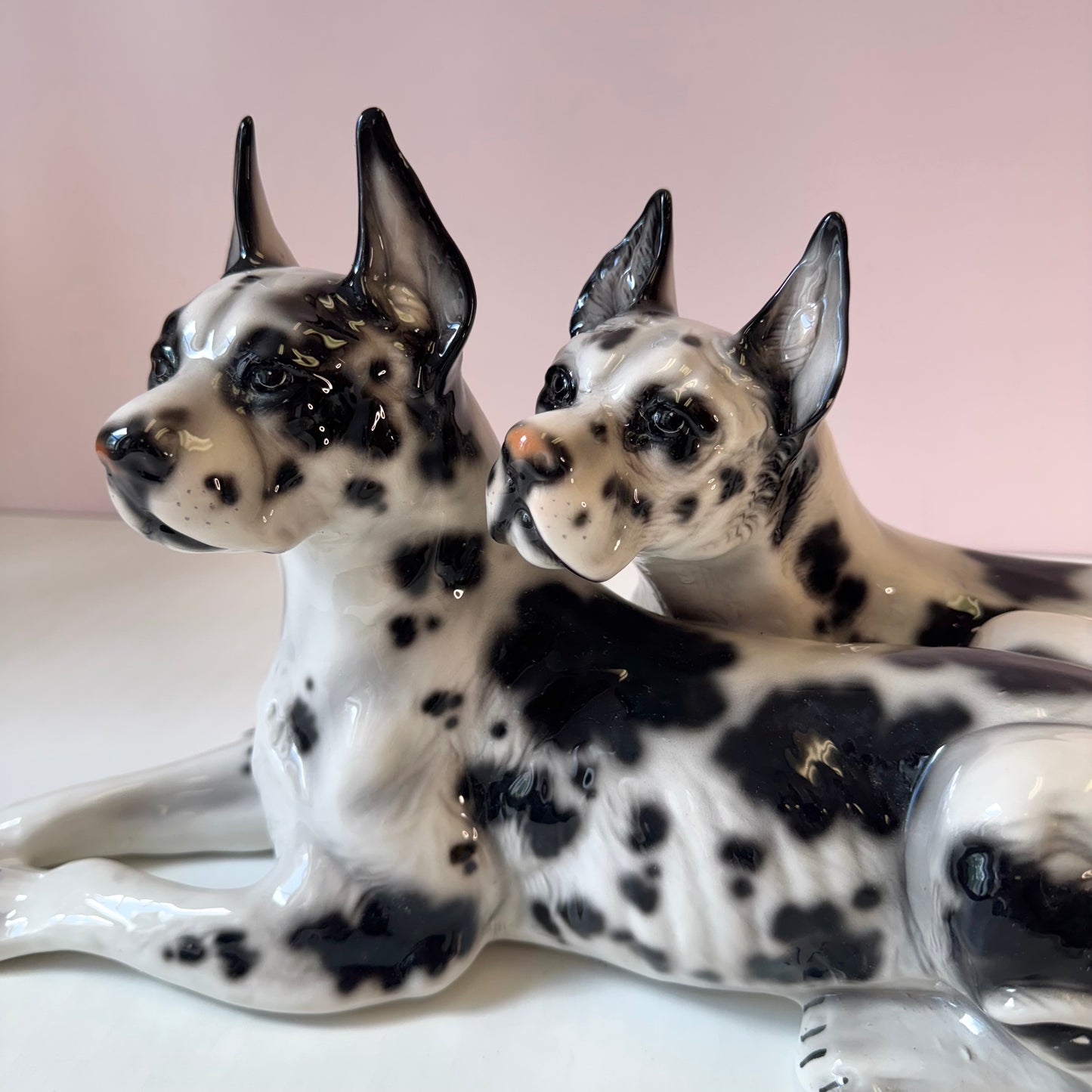 Vintage Porcelain Great Danes Resting Sculpture by Giovanni Ronzan