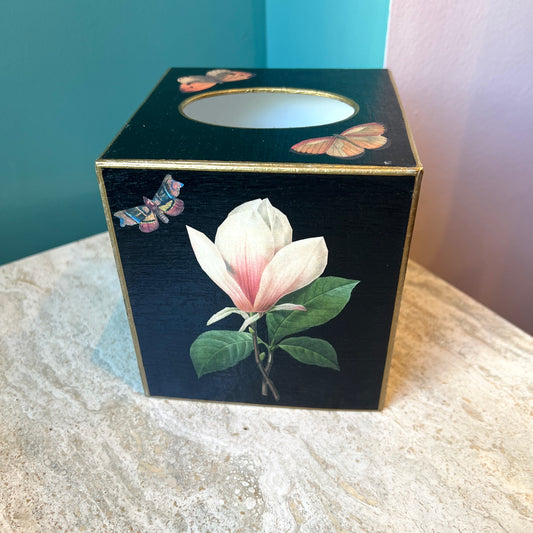Black Magnolia & Peony Tissue Box Cover