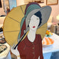 Vintage 1980's Art Deco Lady Wooden Bench Chest