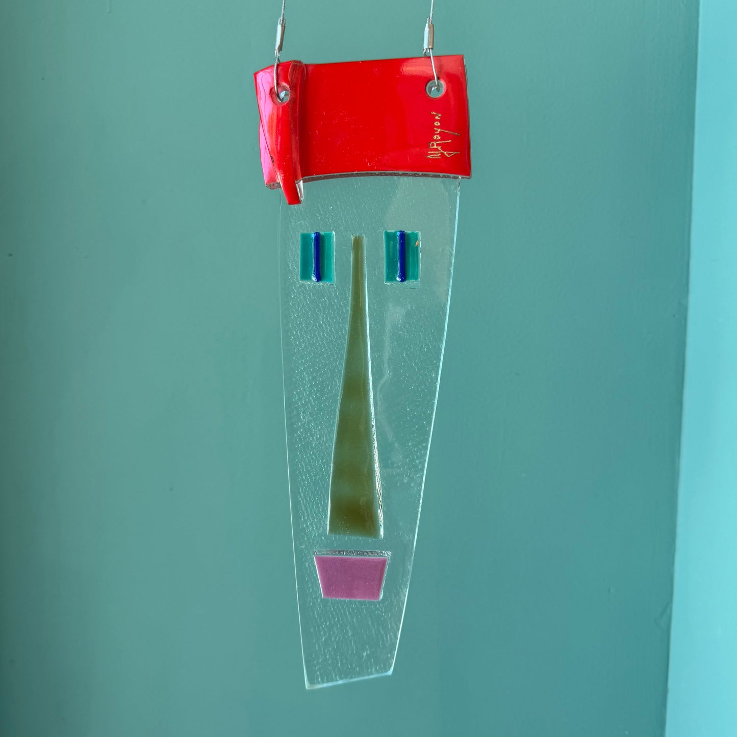 Vintage Fused Glass Face Sculpture by Y.Royon