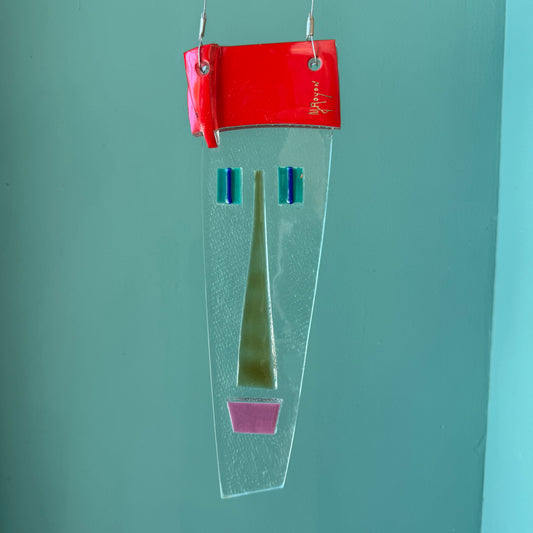 Vintage Fused Glass Face Sculpture by Y.Royon