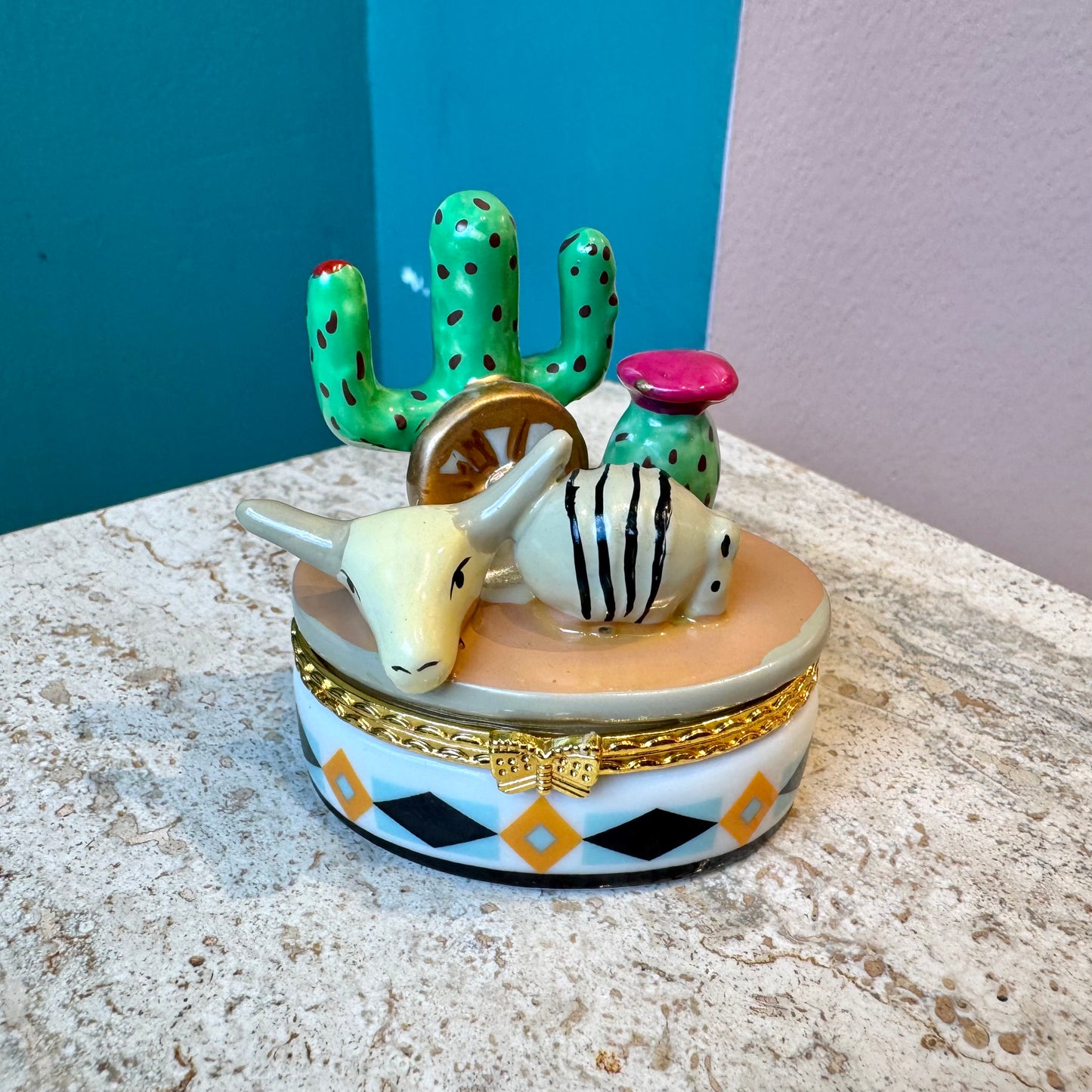 Cactus & Skull Hand Painted Trinket Box