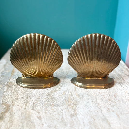 Vintage Brass Clam Shell Bookends