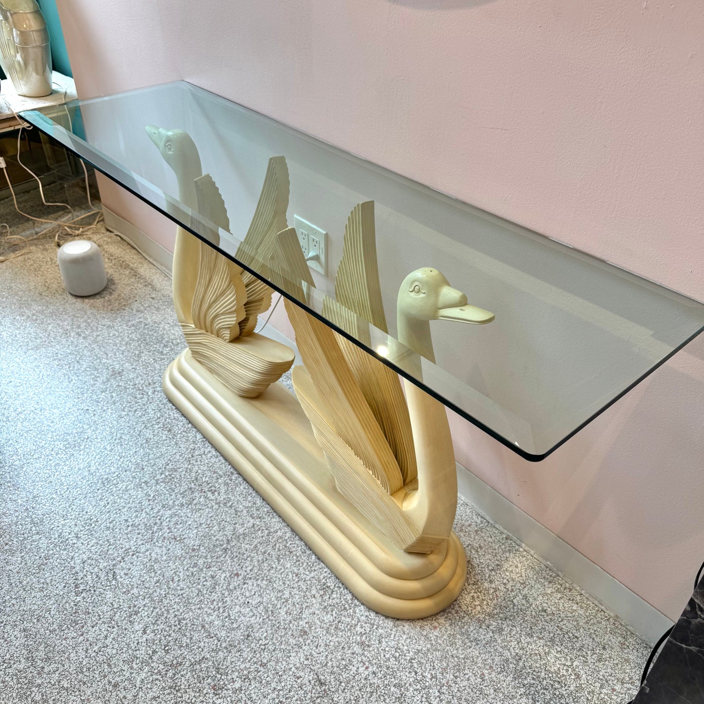 Vintage Swan Console Table with Glass Top