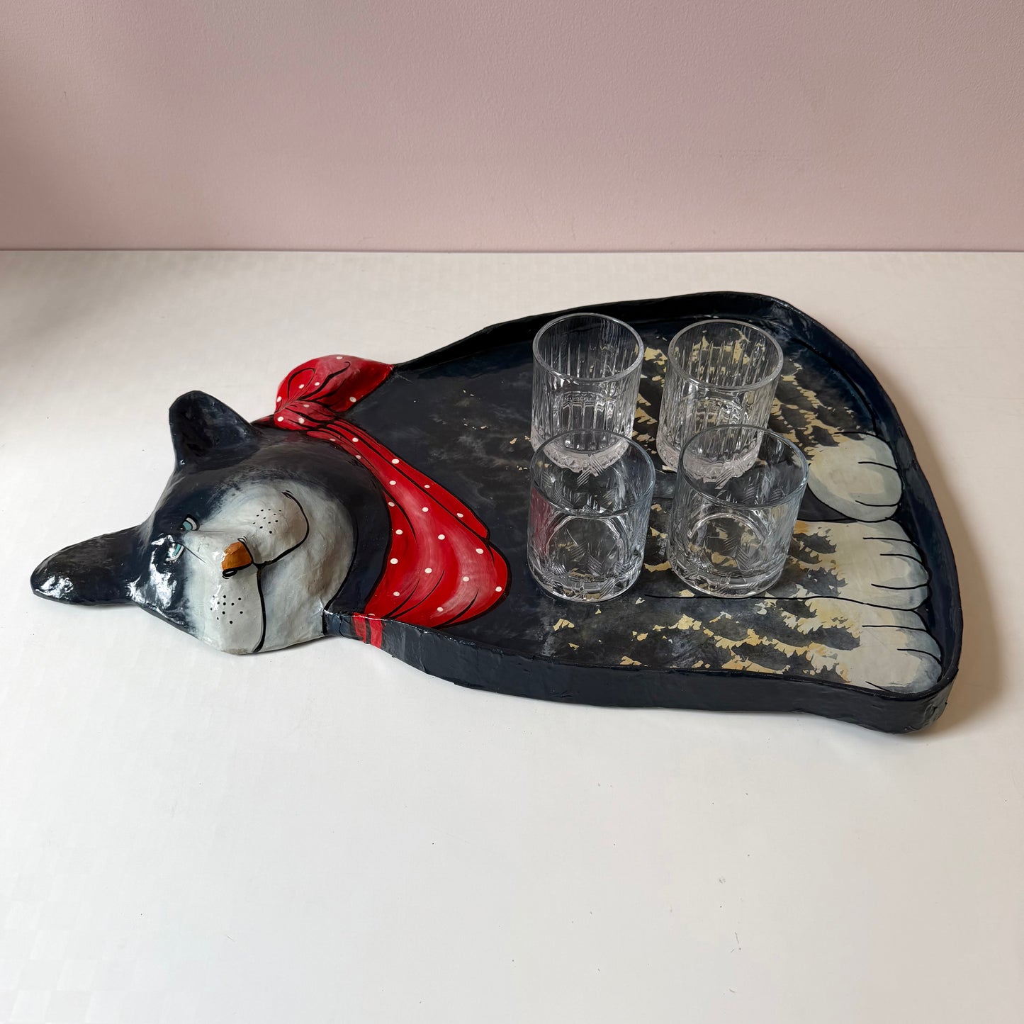 Vintage Large Paper Maché Cat Tray