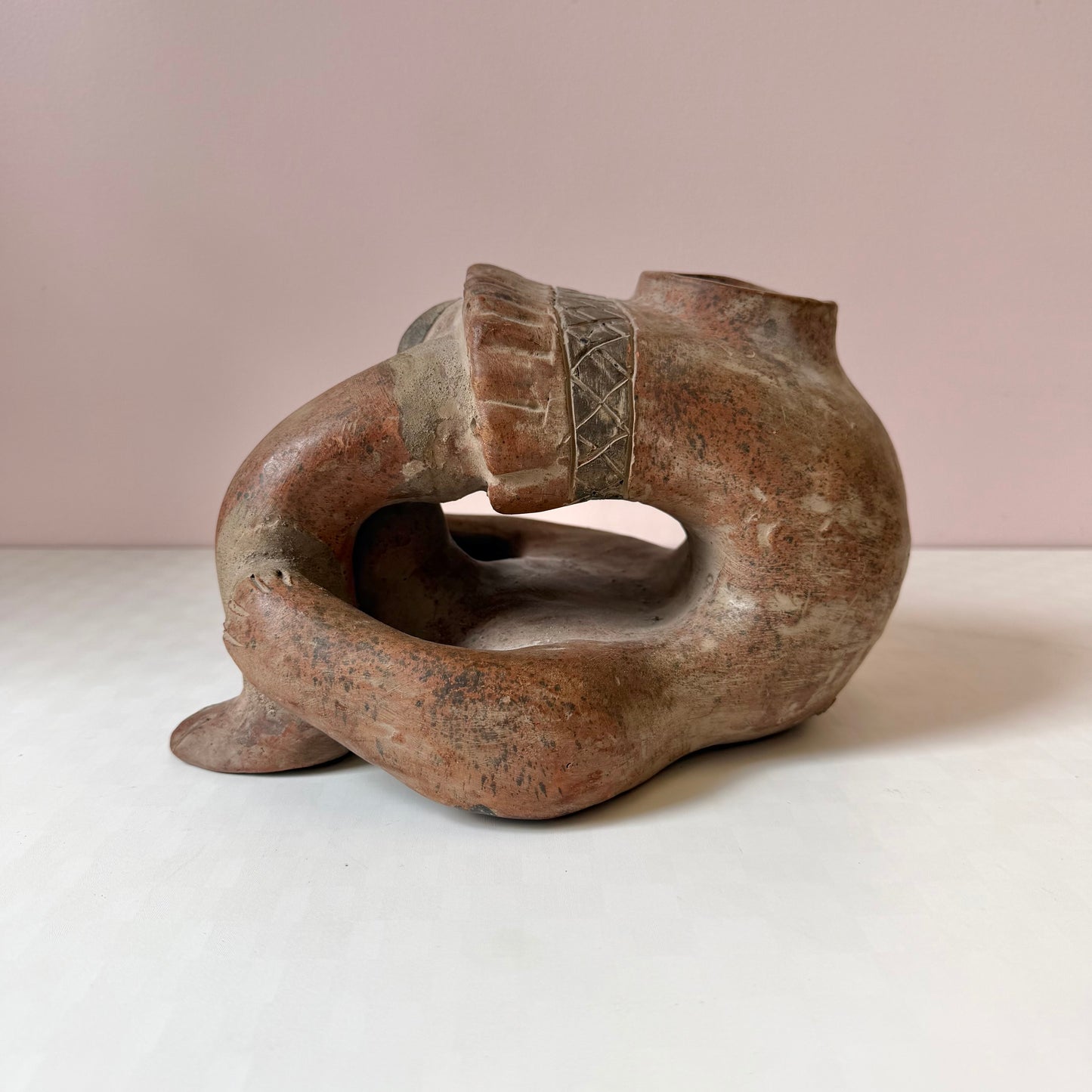 Vintage Mid-Century Mayan-Style Terracotta 'Acrobat' Pottery Vase
