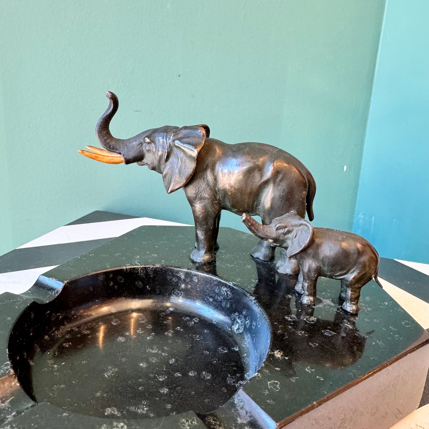 Vintage Black Marble Elephant Ashtray