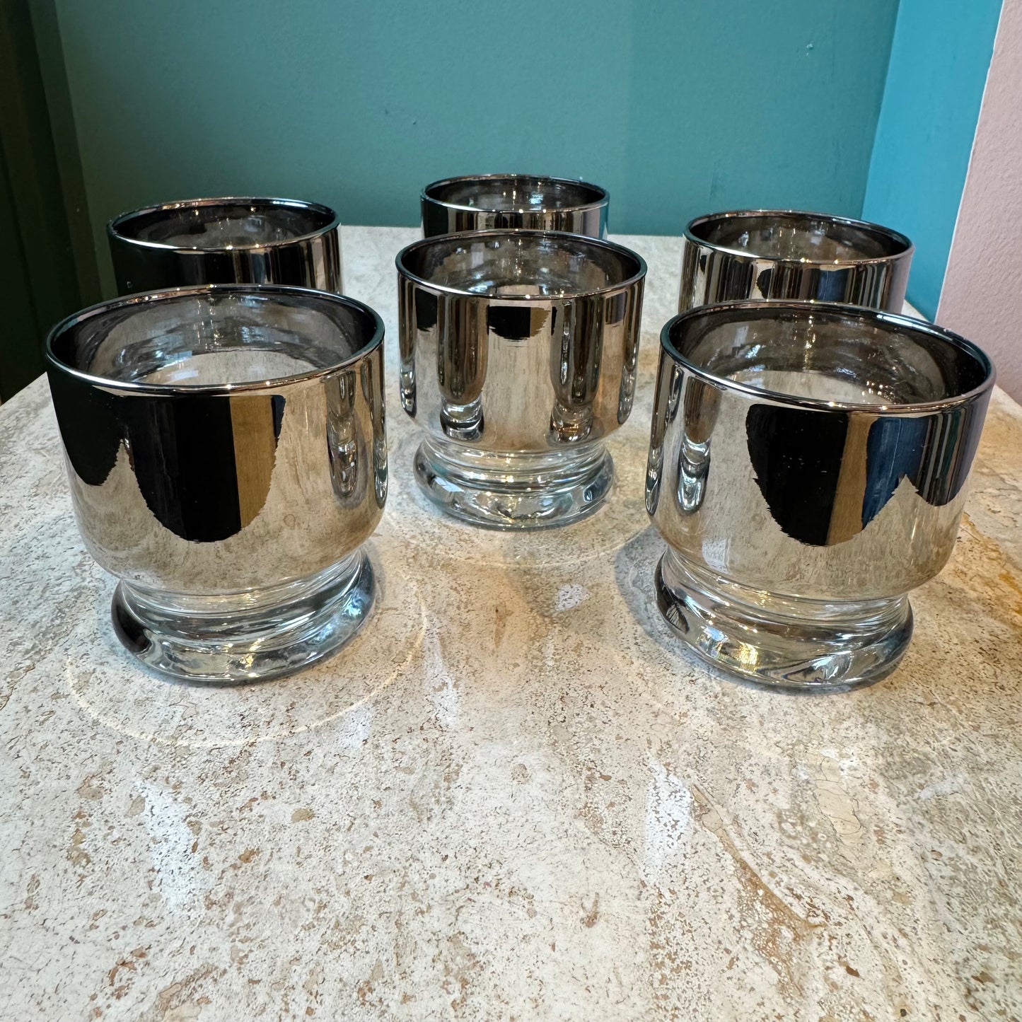 Vintage Set of 6 Dorothy Thorpe Style Silver Fade Cocktail Glasses