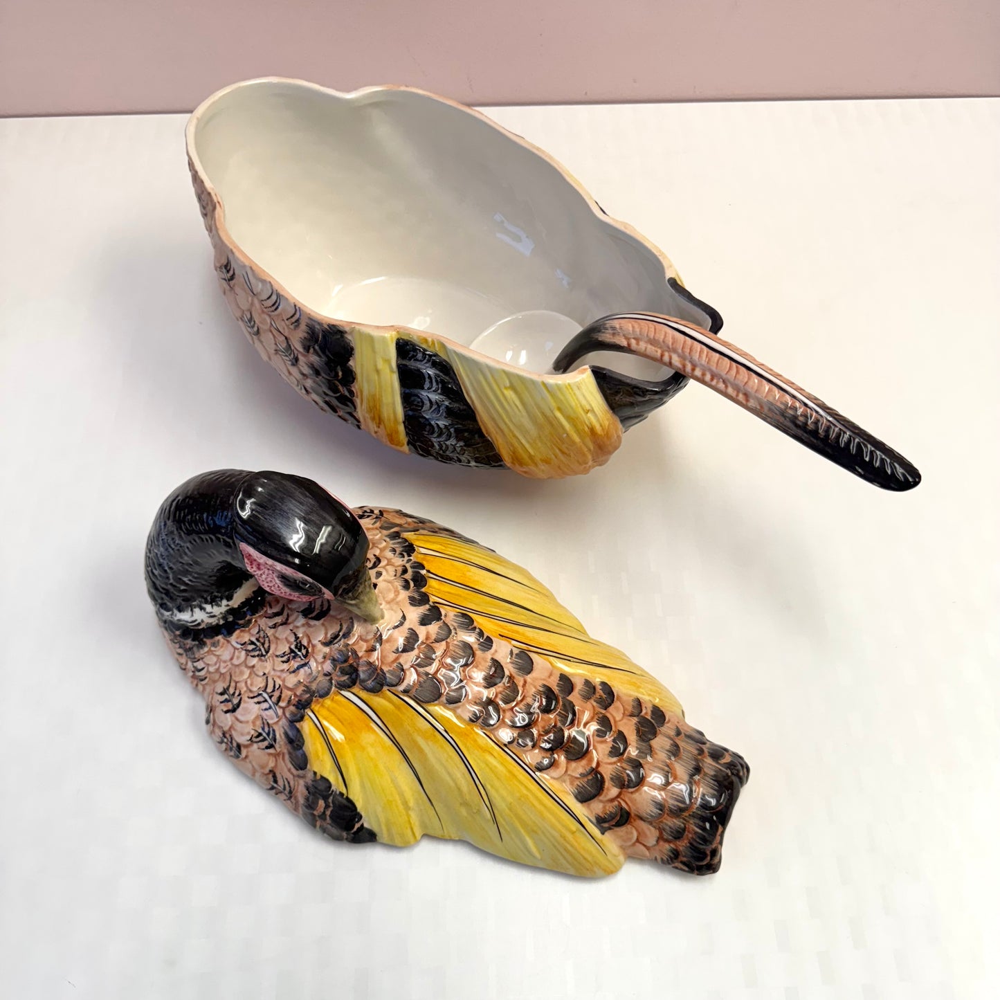 Vintage Italian Ceramic Pheasant Tureen and Ladle