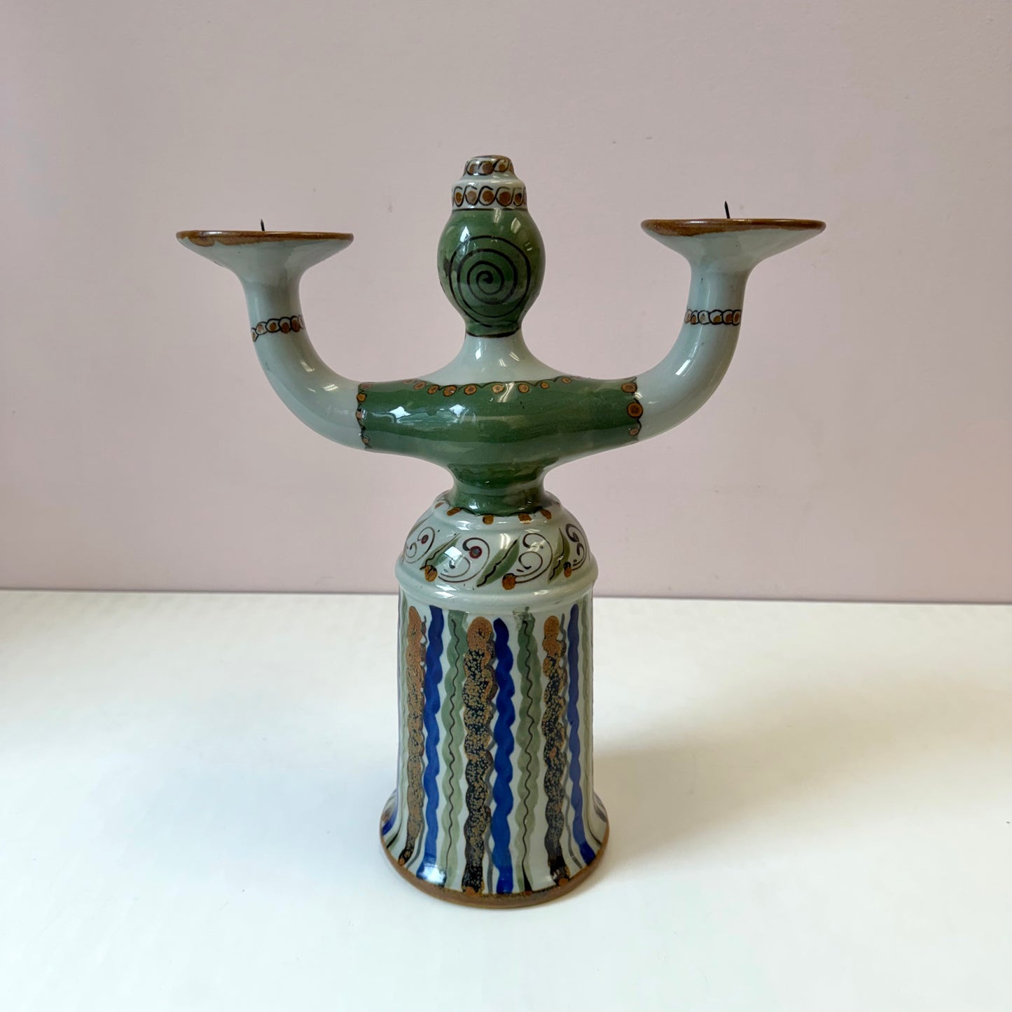 Vintage El Palomar Mexican Pottery Figural Woman Candelabra Candle Holder