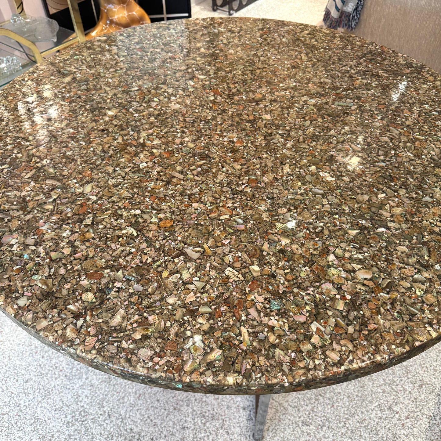 Vintage Abalone Shell Resin and Chrome Circular Dining Table