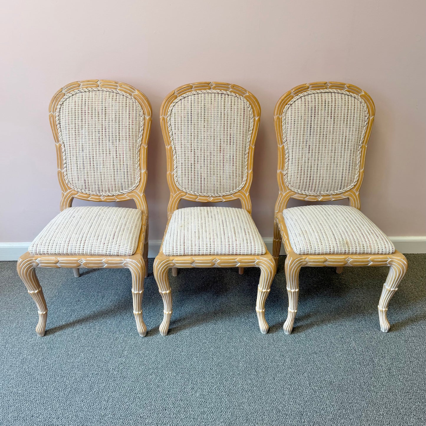Vintage Regency Serge Roche Style Faux Bois Dining Chairs - Set of 6