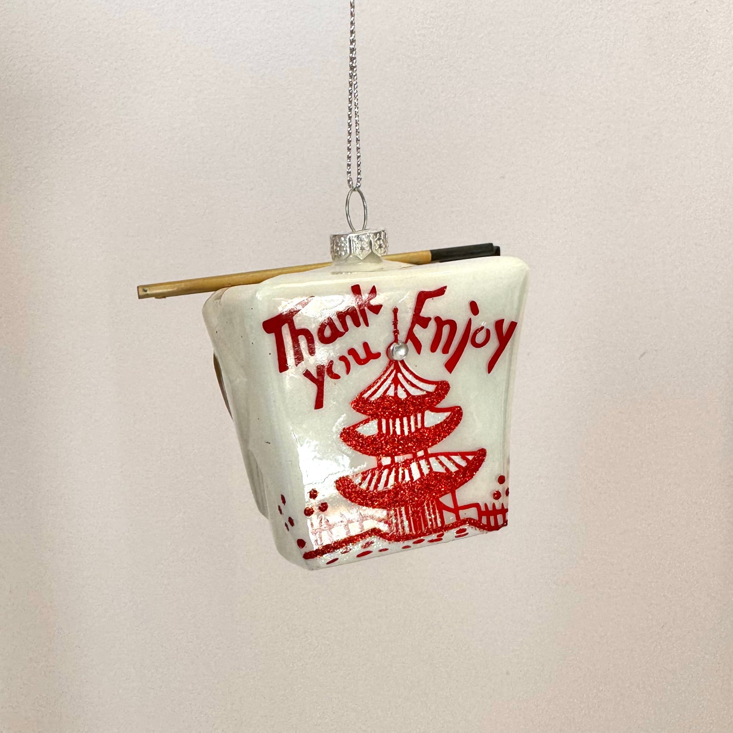 Glass  "Thank You Enjoy" Chinese Take-Out Box Ornament