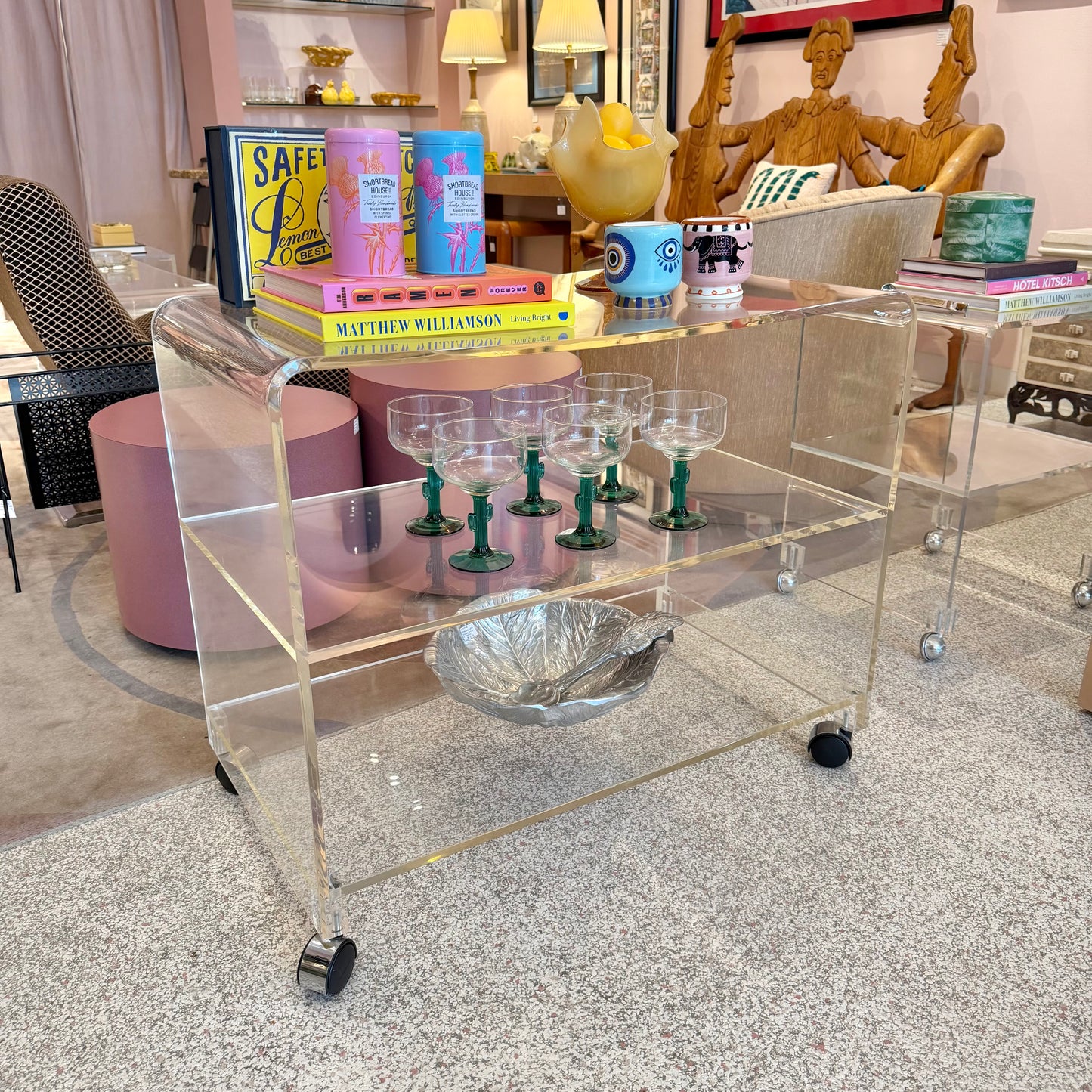 Vintage Lucite Waterfall Rolling Cart/Shelf