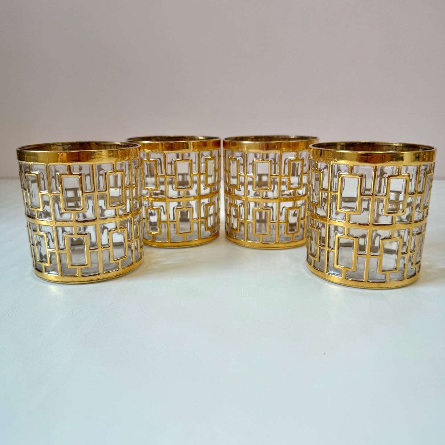 Vintage Set of 4 Imperial Glass Company Tumbler Glasses in the Gold Shoji Pattern