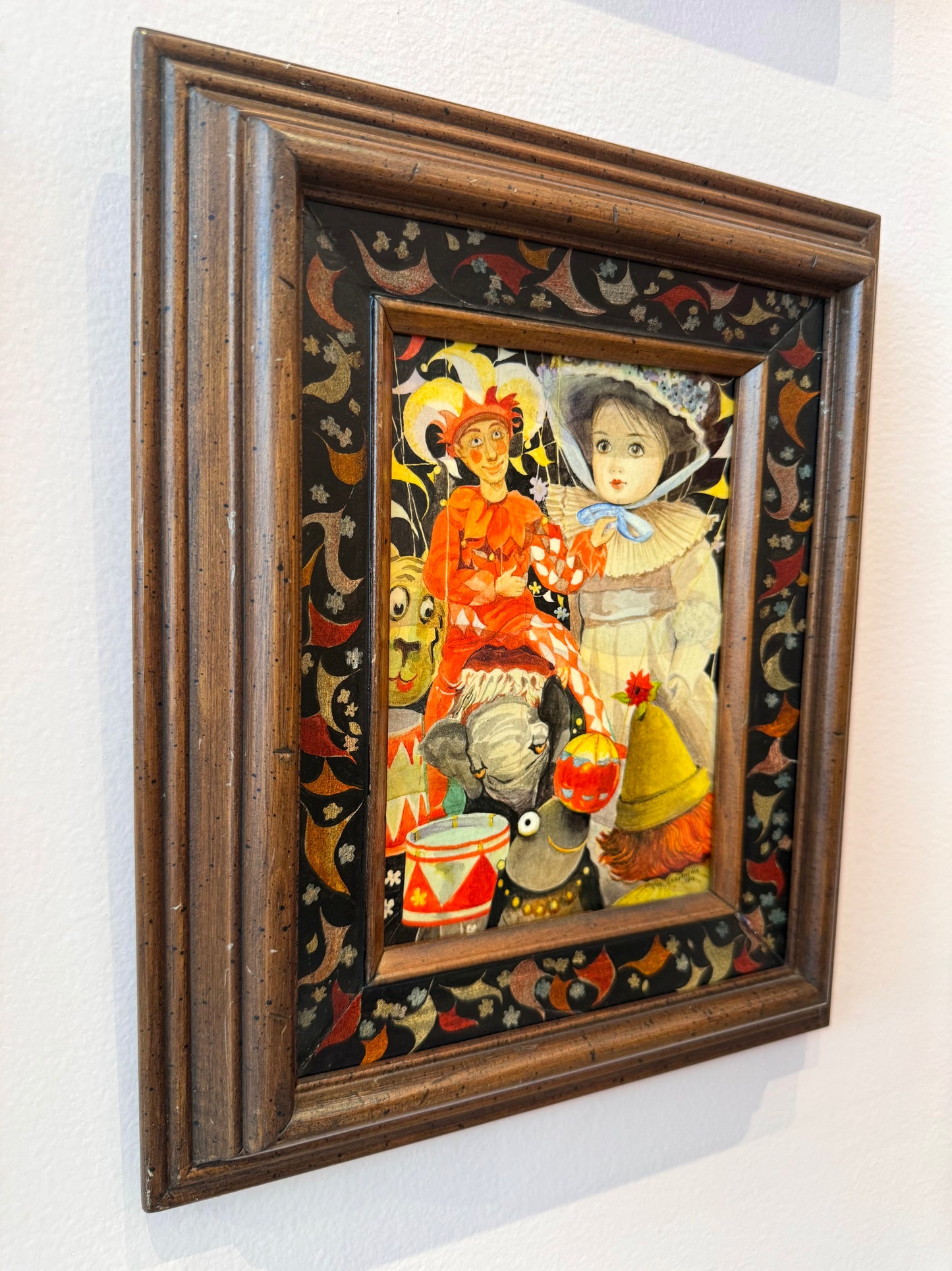 Vintage Small Original Framed "The Little Circus" 1980 Mixed Media on Board by Phyllis Londraville
