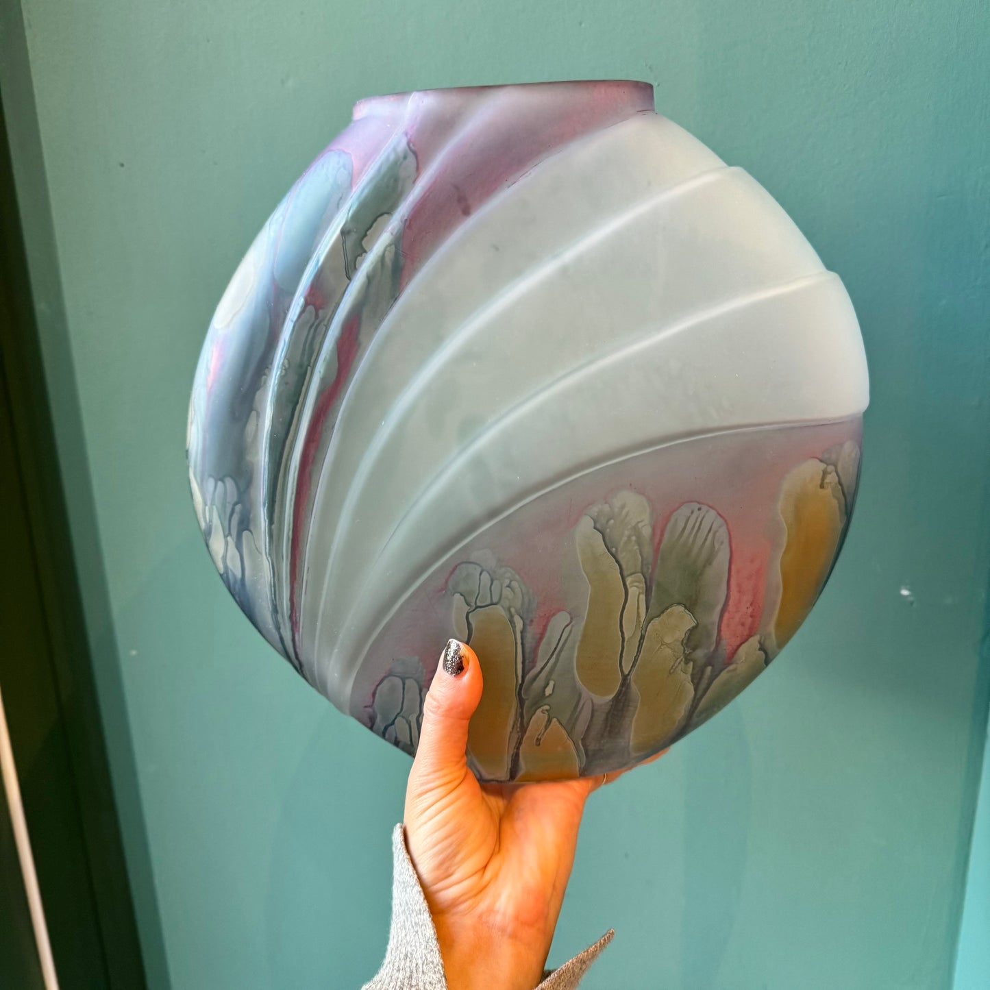 Vintage Hand Painted Art Deco Revival Frosted Glass Vase