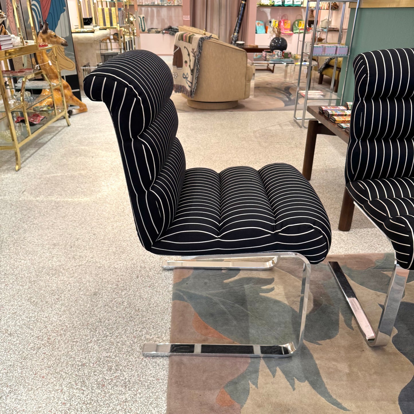 Set of Four 1970's Pace Collection Mariani Lugano Cantilever Dining Chairs in Black/White Stripe