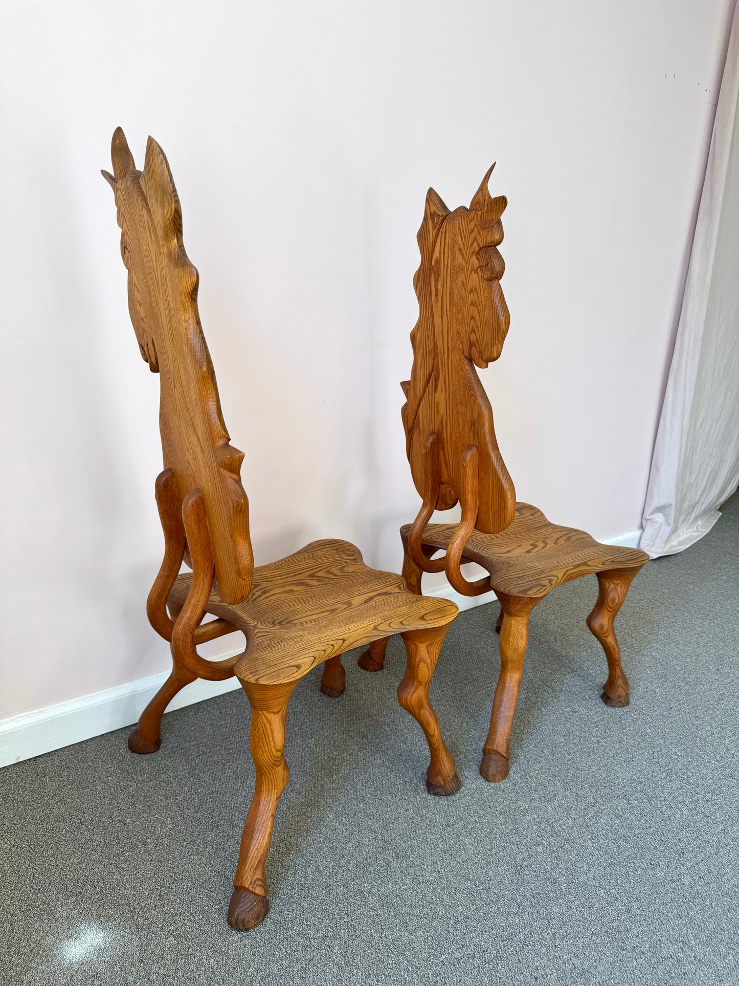 Pair of 1980 Andrew Willner Horse Chairs/Signed and Dated