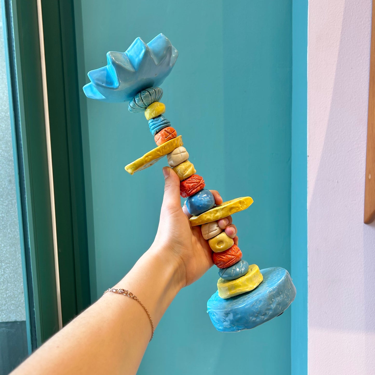 Vintage Pair of Ceramic Sunapple and Company Candlestick Holders