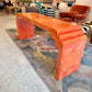 Vintage Postmodern Faux Goatskin Orange Lacquer Console Table