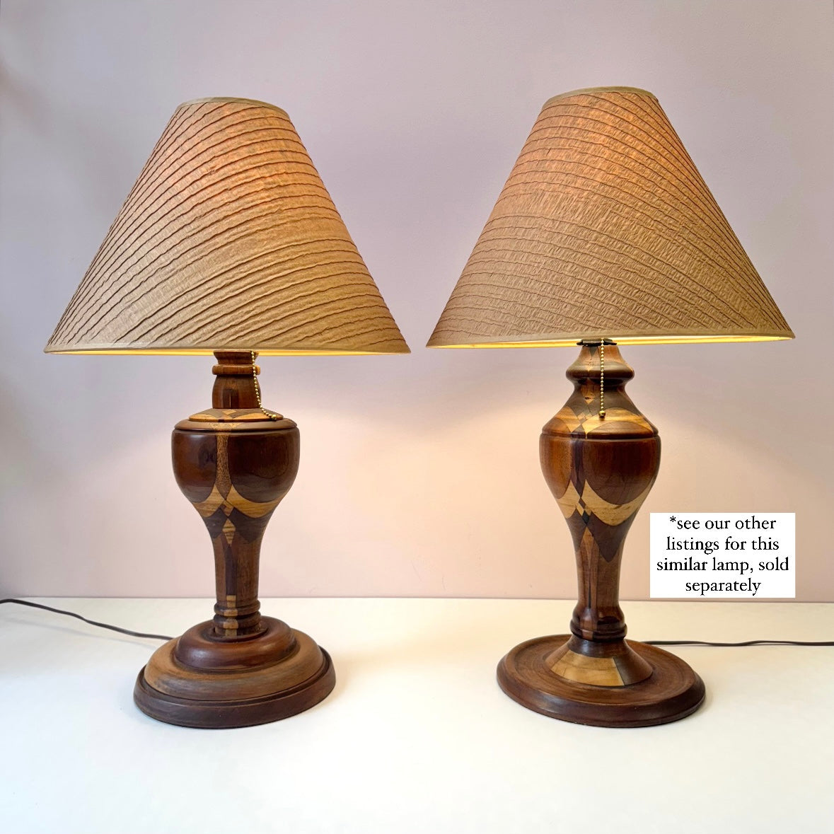 Mid Century Turned Mixed Wood Lamp W/Shade