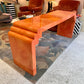 Vintage Postmodern Faux Goatskin Orange Lacquer Console Table