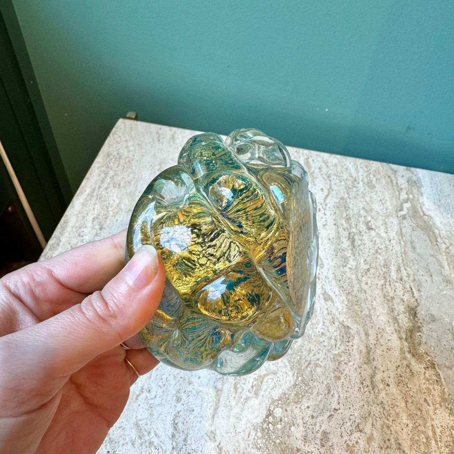 Chunky Vintage Blue and Gold Murano Glass Ashtray