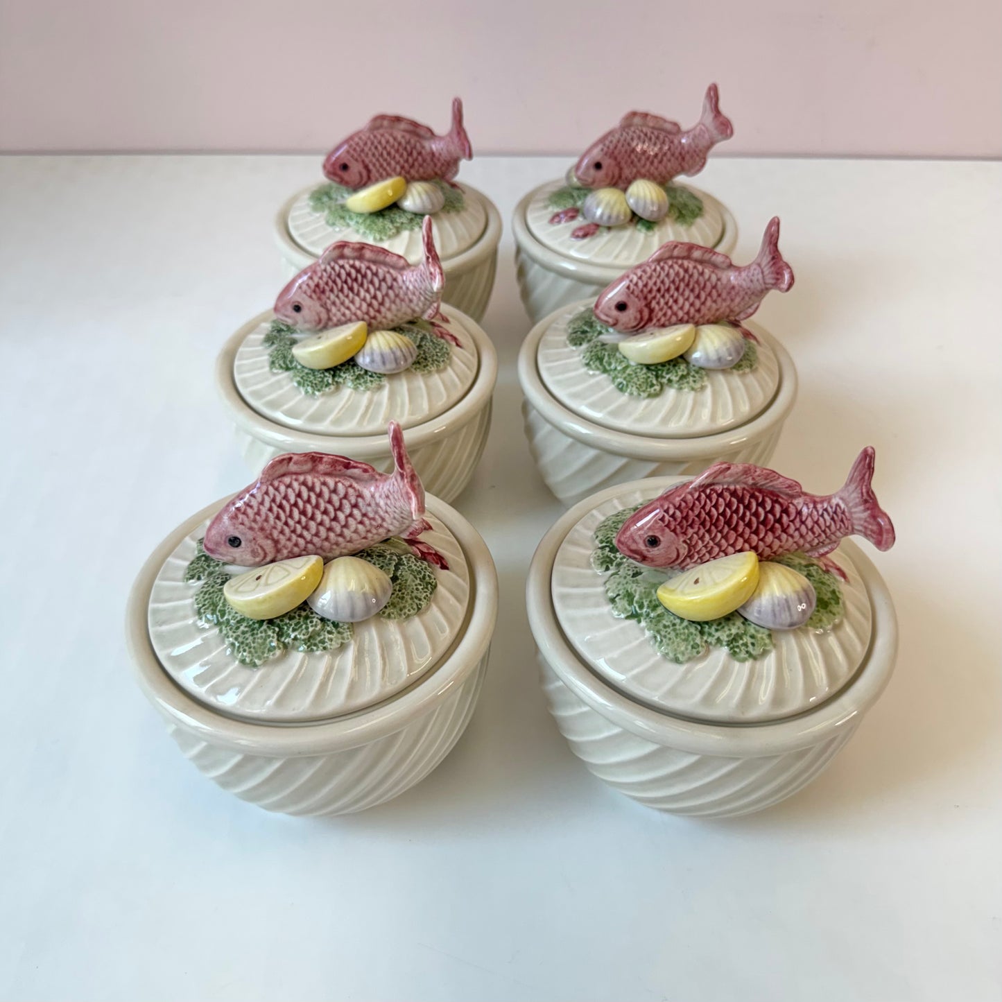 Vintage Set of 2 Fish Lidded Bowls by Fitz and Floyd
