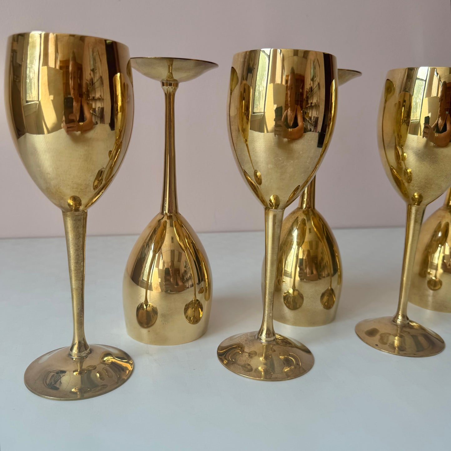 Vintage Set of 6 Brass Wine Goblets