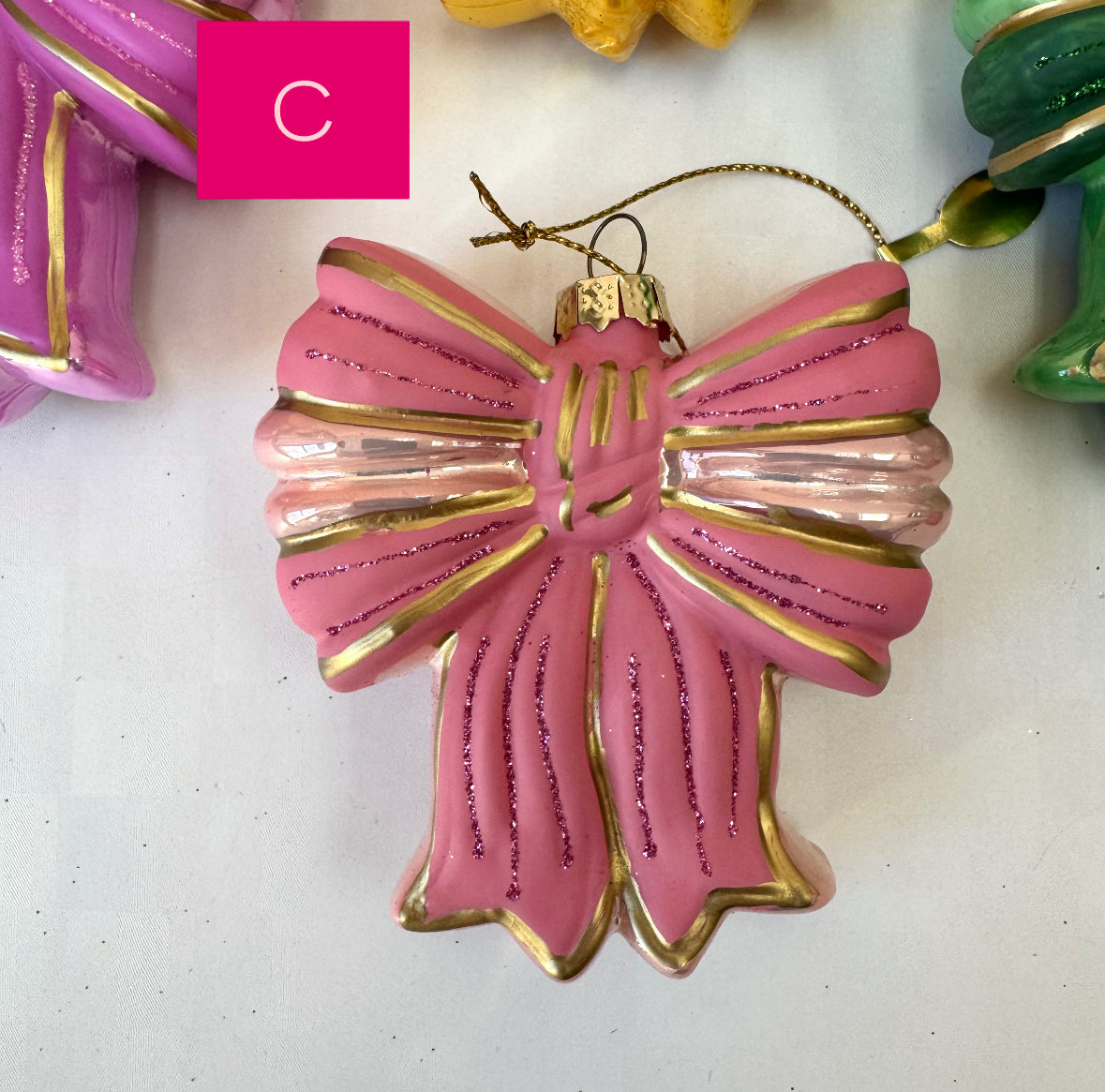 Sparkling Satin Bow Glass Ornament