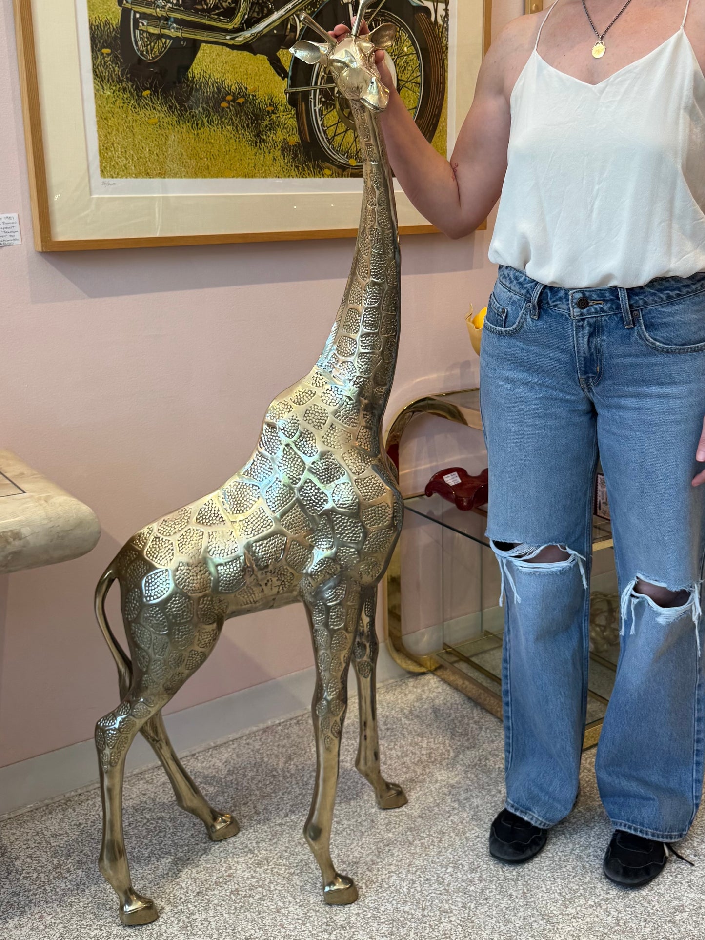 Vintage Extra Large Brass Giraffe 54.5"