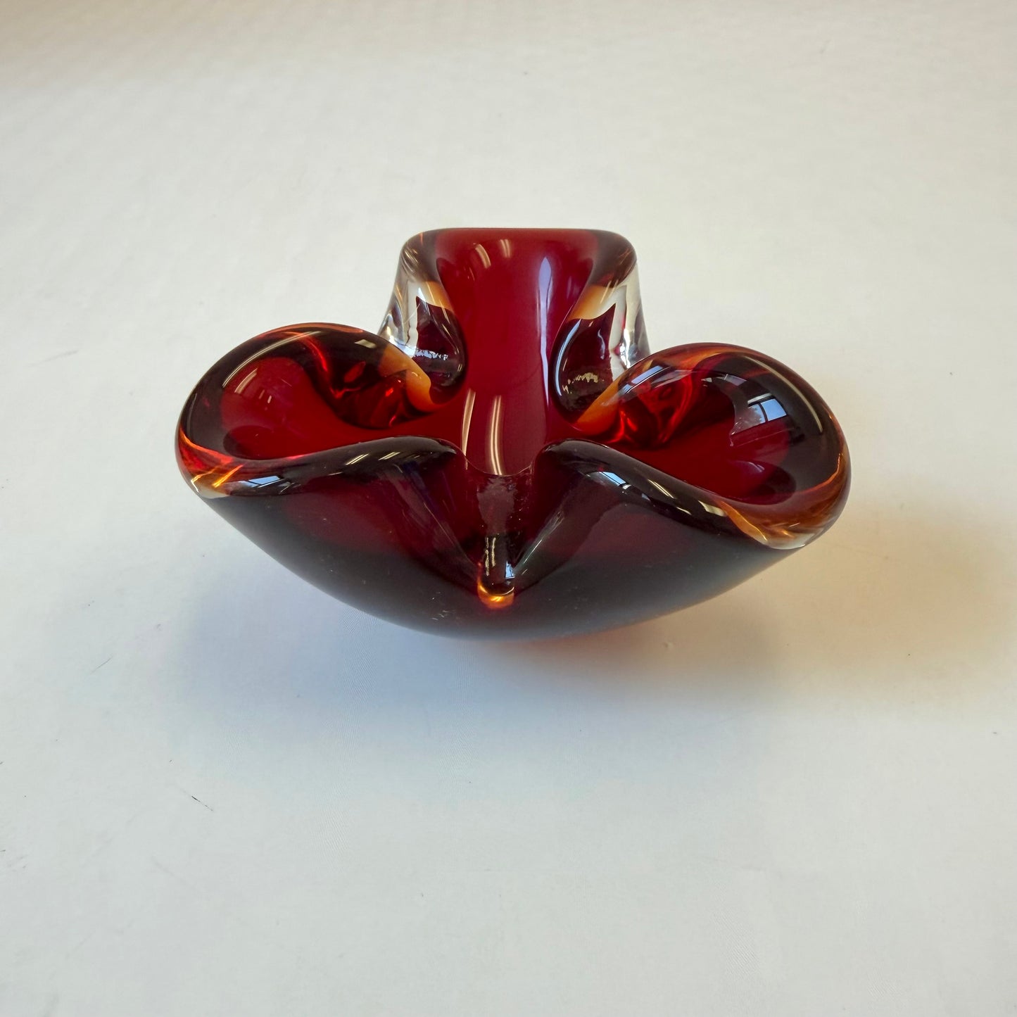 Vintage Deep Red Murano Style Glass Catchall Dish