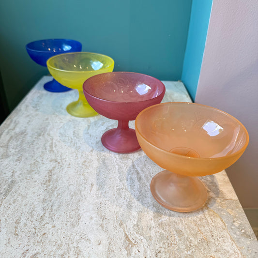 Vintage Set of 4 Colorful Pressed Glass Dessert Bowls