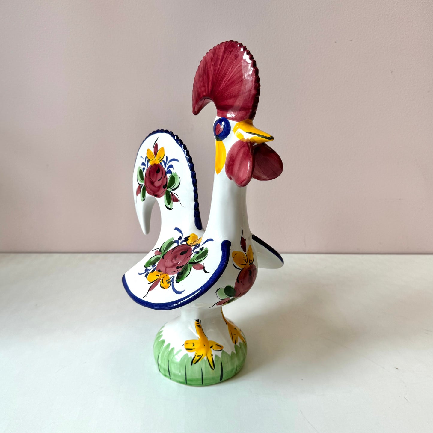 Vintage Portuguese Lucky Rooster Hand Painted Ceramic Figure