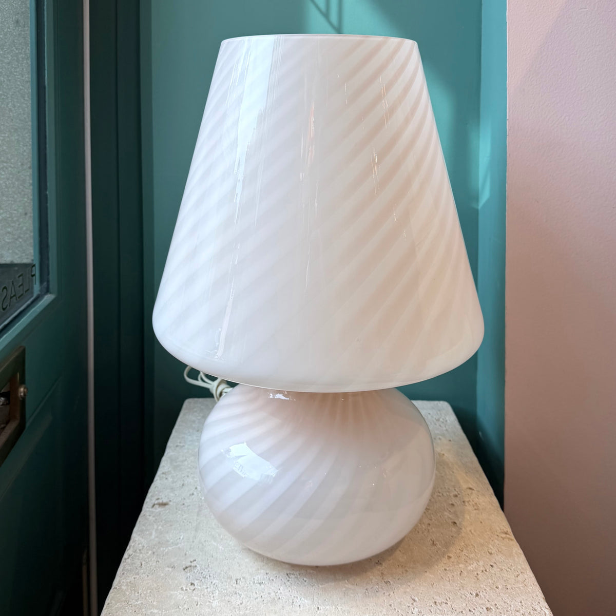 Extra Large Vintage Pale Blush Pink Murano Mushroom Lamp