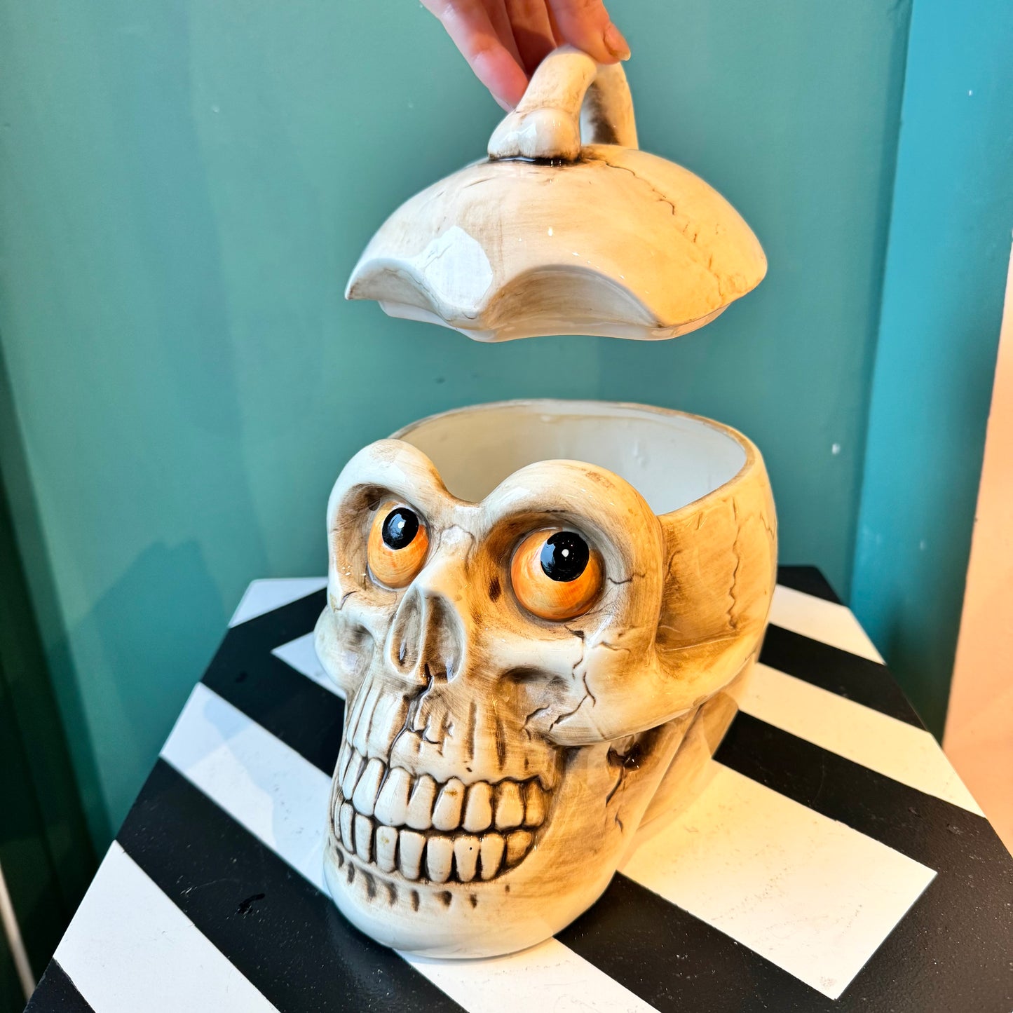 Vintage Ceramic Skull Cookie Jar by Enesco