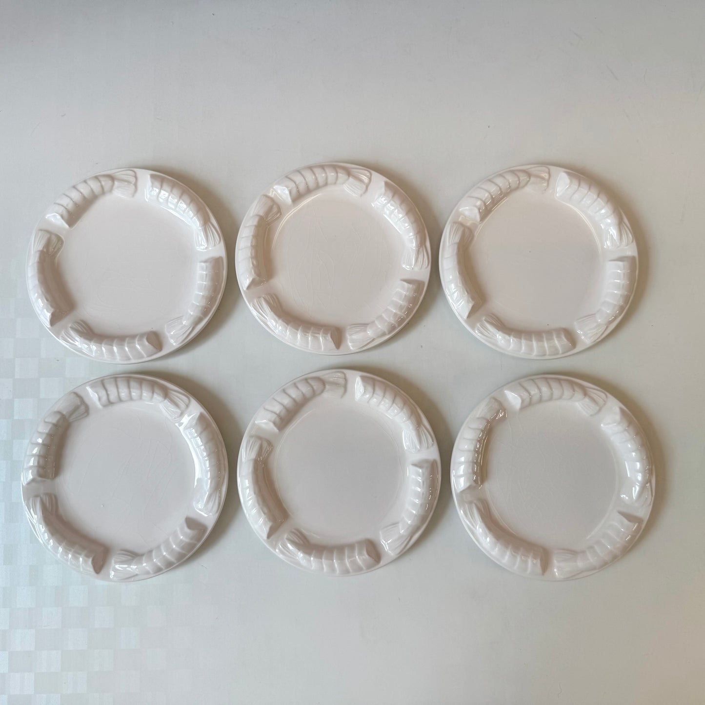 Vintage Set of 6 Ceramic Shrimp Appetizer Plates by Shafford Japan