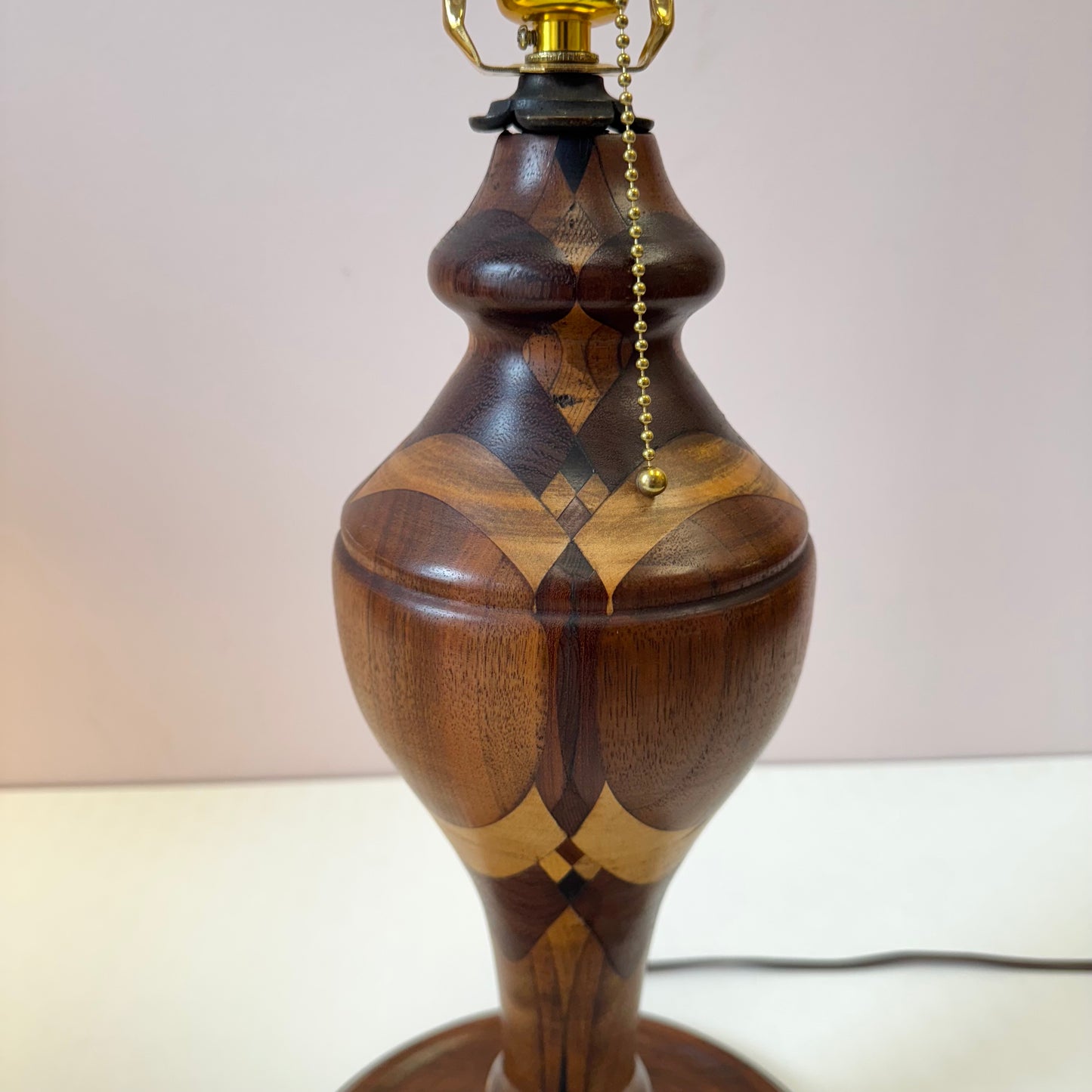 Mid Century Turned Mixed Wood Lamp W/Shade