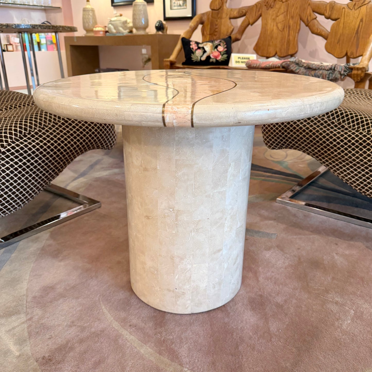 Vintage Tessellated Travertine Side Table by Casa Bique