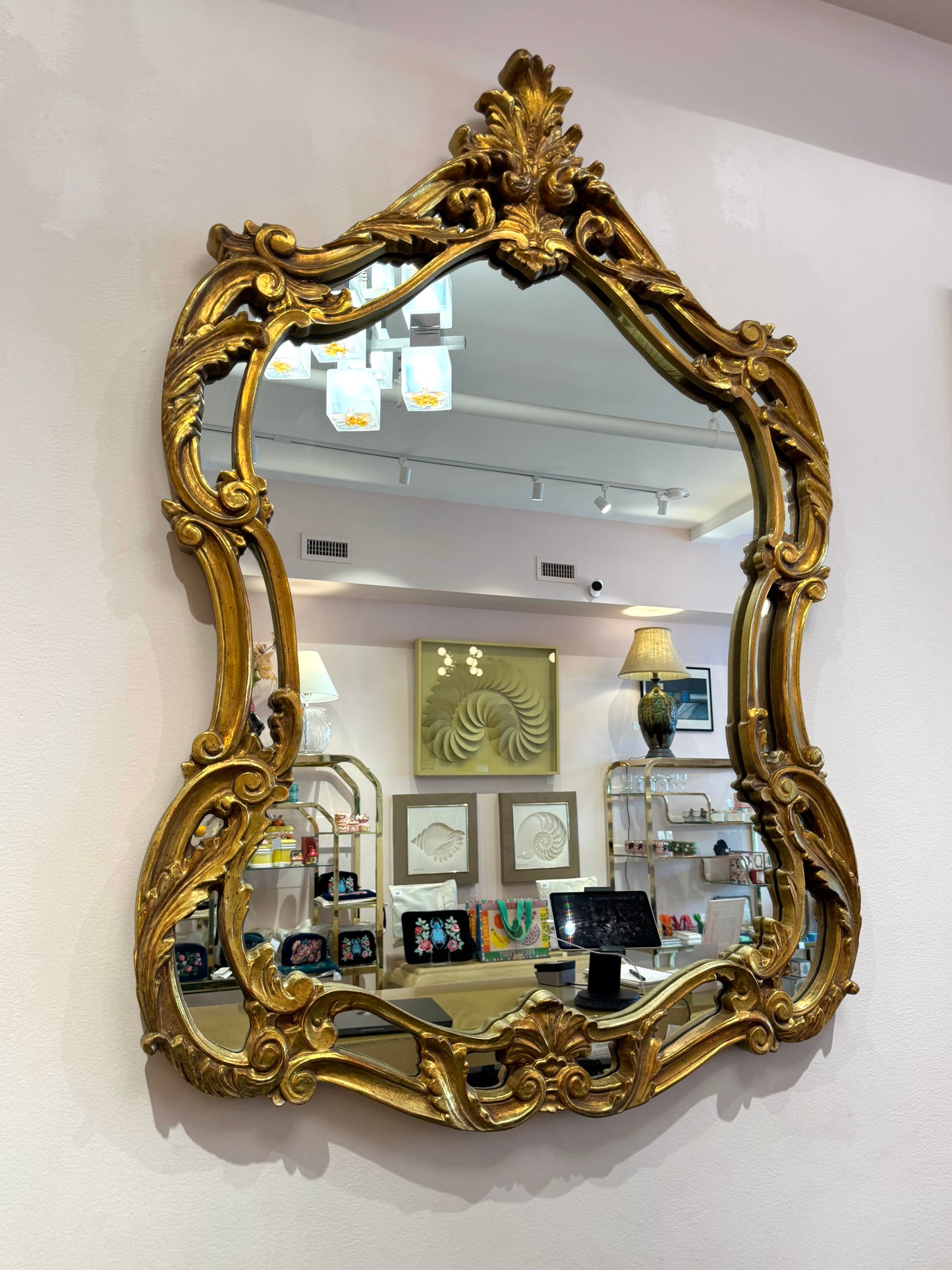 Vintage Large Gold Giltwood Rococo Style Mirror