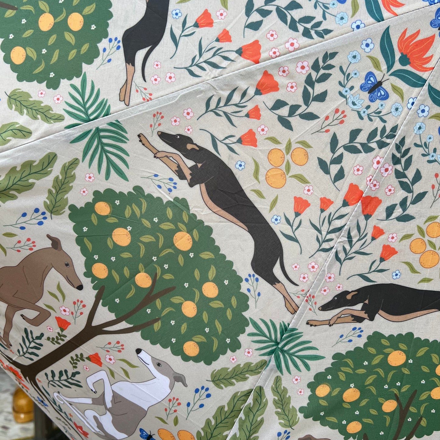 Art Deco Modern Greyhound and Florals Umbrella