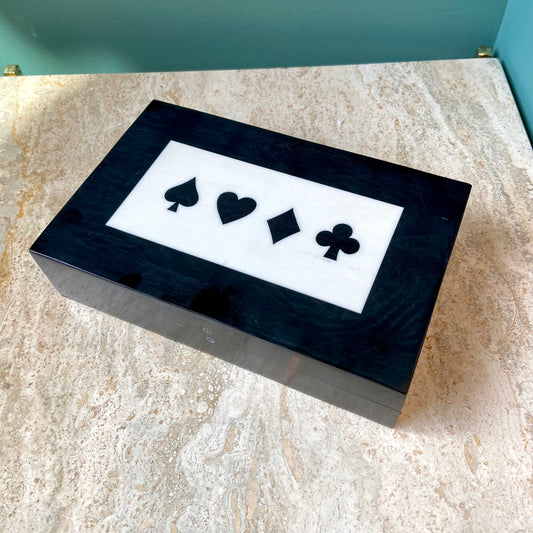 Black Resin Box with 2 Decks of Cards and 5 Dice