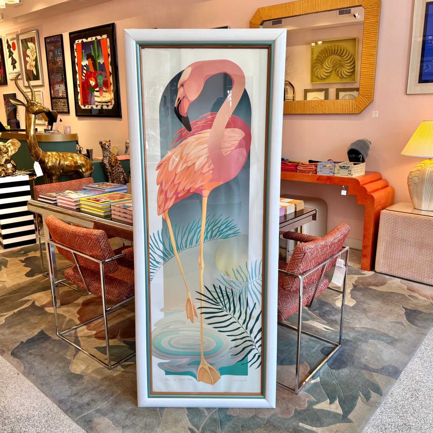 Vintage "At Water's Edge" Flamingo Signed and Numbered Lithograph by Marcel