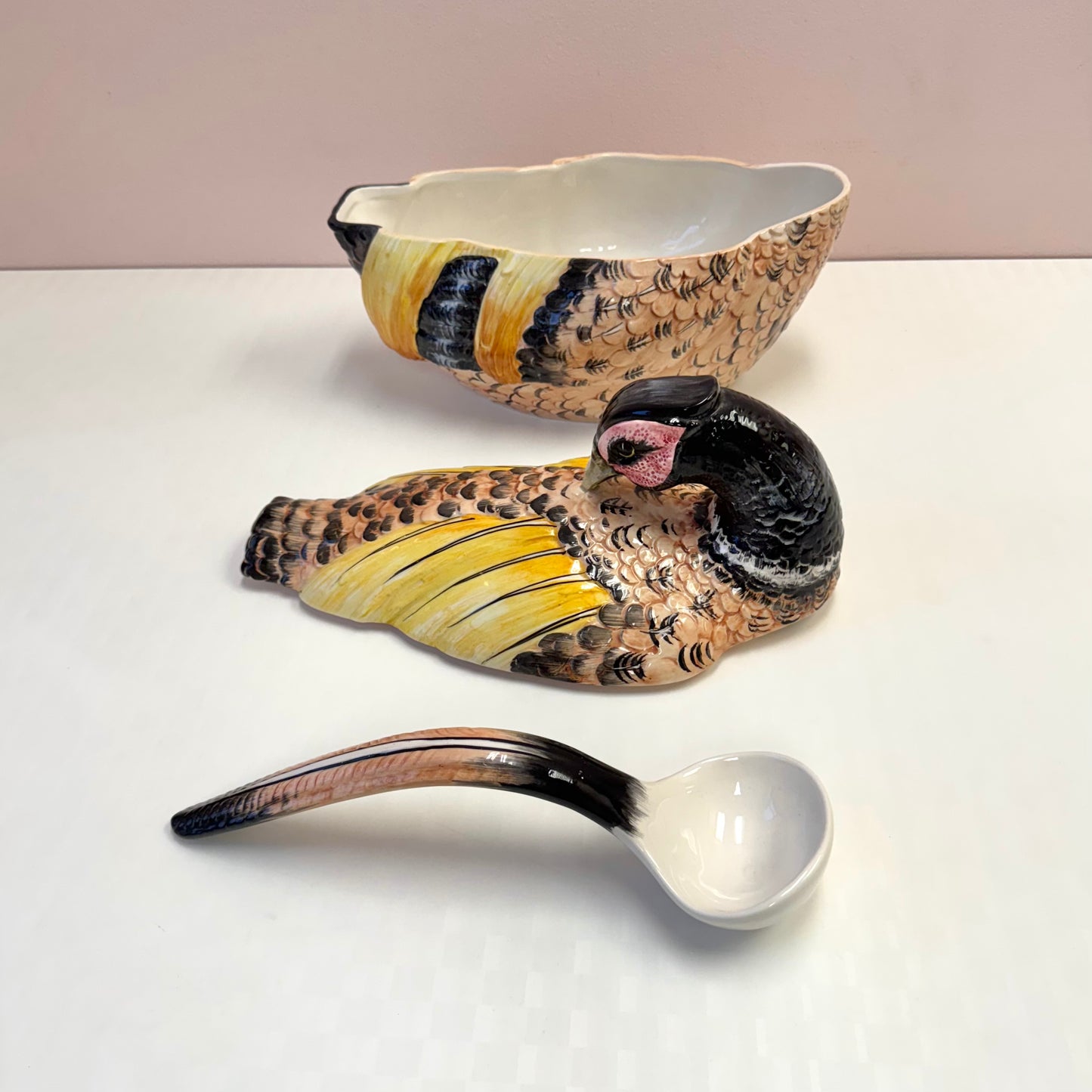 Vintage Italian Ceramic Pheasant Tureen and Ladle