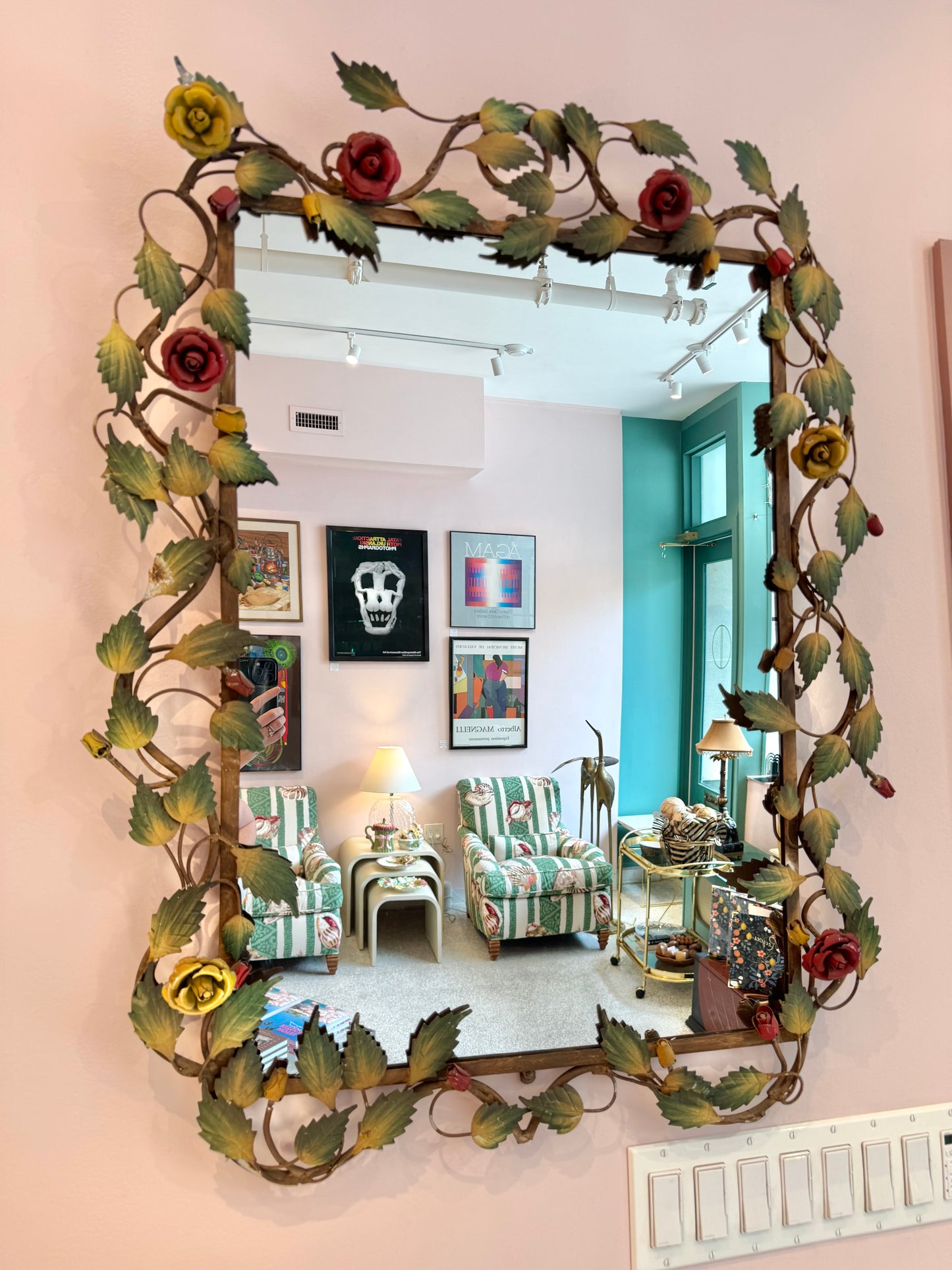 Vintage 1960's Wrought Iron Rose and Vine Mirror